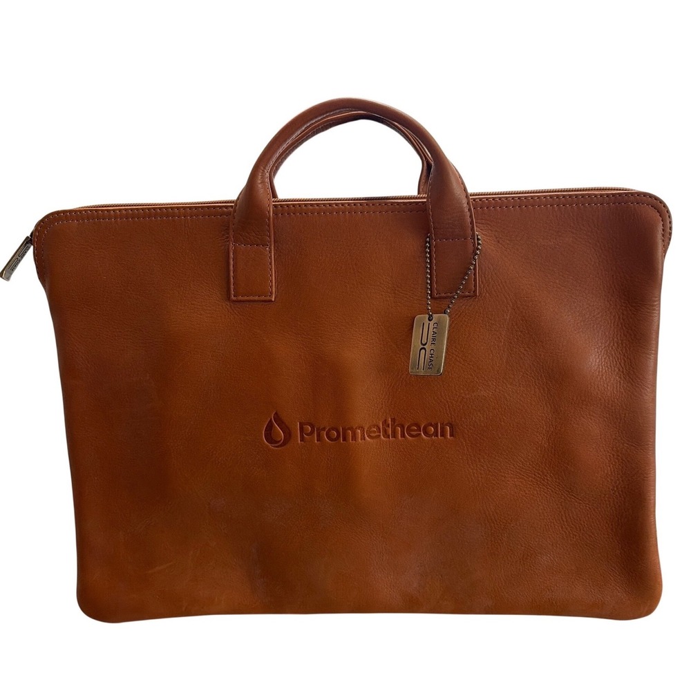 Claire‎ Chase Promethean Leather Laptop Briefcase Sleeve Bag Brown Saddle Tan